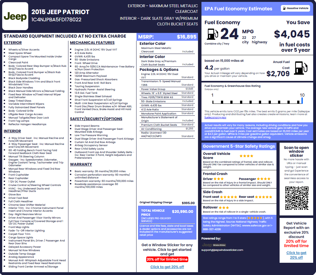 Porsche Window Sticker Sample