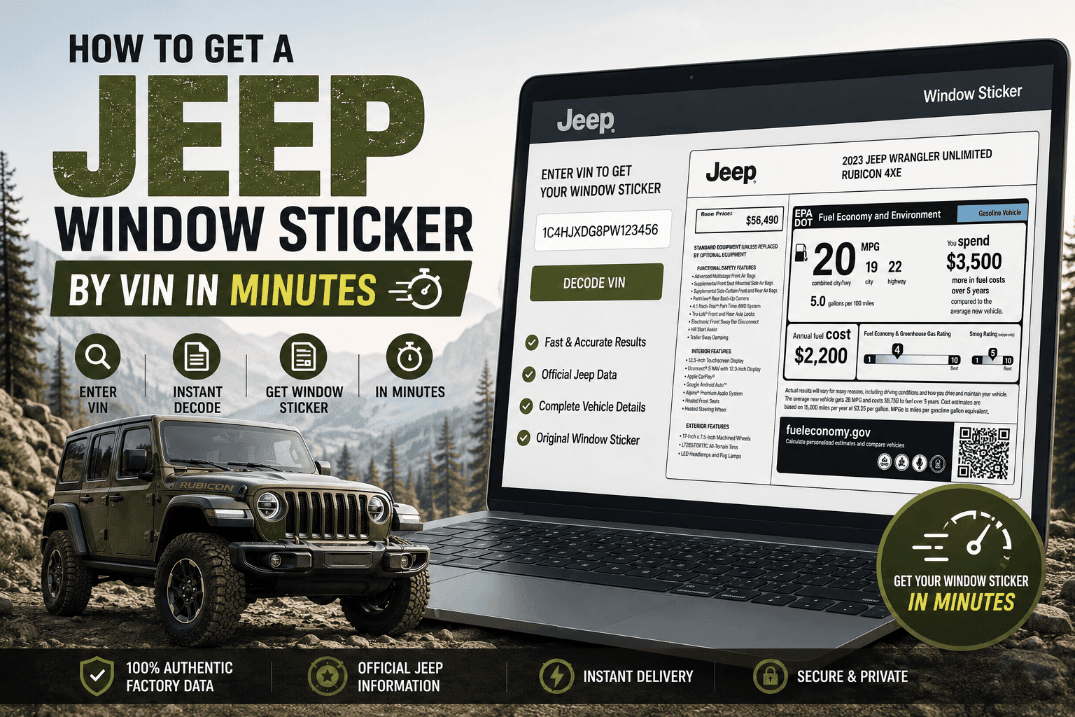 How to Get a Jeep Window Sticker by VIN in Minutes